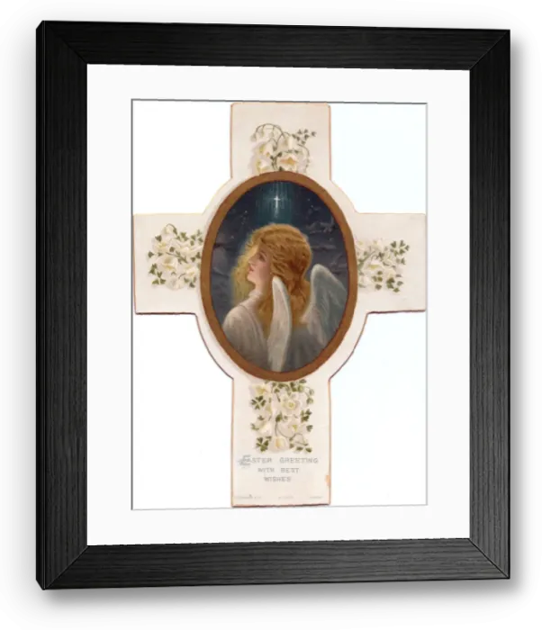 Framed Print : Angel on a cross-shaped Easter card Framed Print : Angel on a cross-shaped Easter card