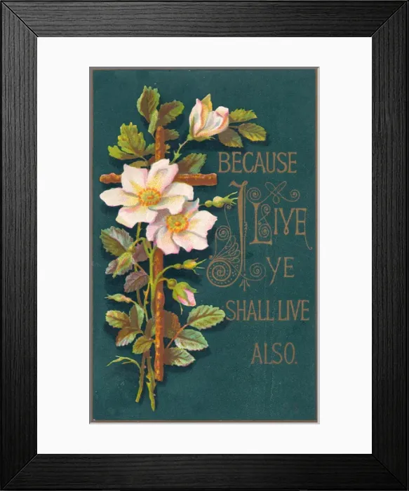 Framed Print : White flowers and a cross on an Easter card Framed Print : White flowers and a cross on an Easter card
