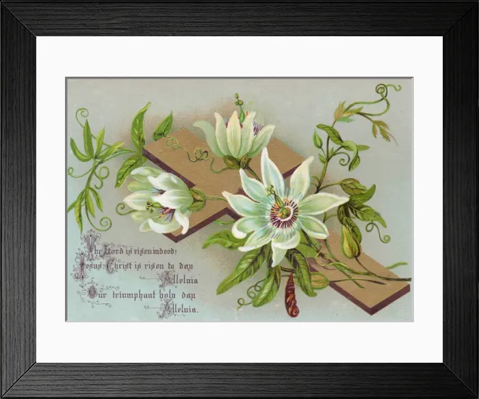Framed Print : White flowers and a cross on an Easter card Framed Print : White flowers and a cross on an Easter card