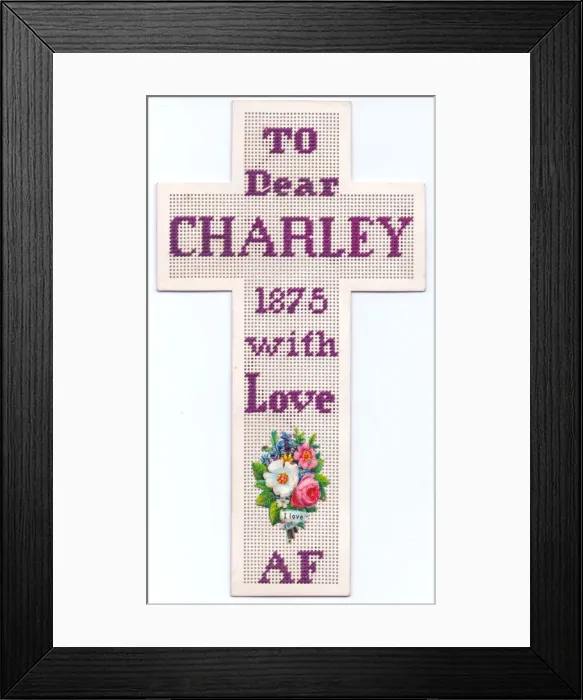 Framed Print : Cross-shaped embroidered bookmark Framed Print : Cross-shaped embroidered bookmark