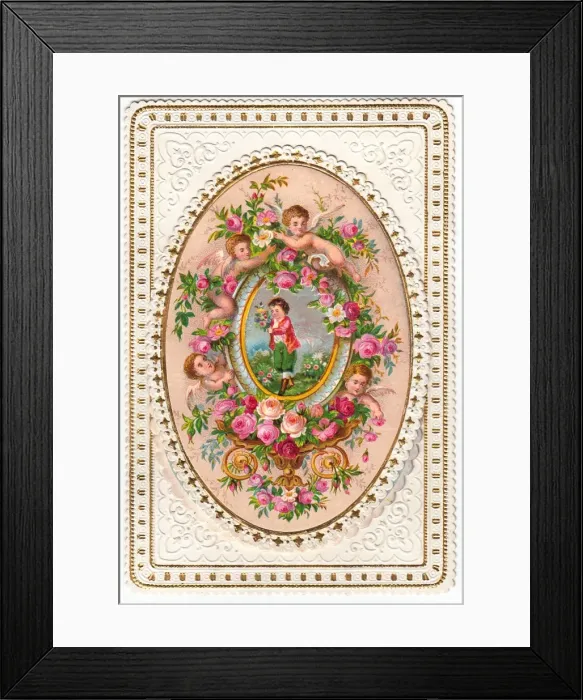 Framed Print : Cherubs and roses on a greetings card Framed Print : Cherubs and roses on a greetings card