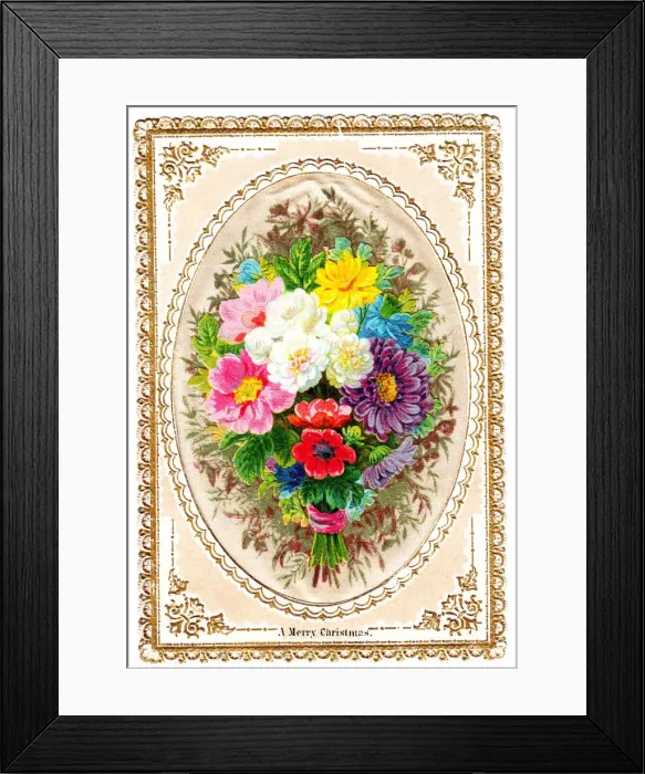 Framed Print : Bunch of flowers on a Christmas card Framed Print : Bunch of flowers on a Christmas card
