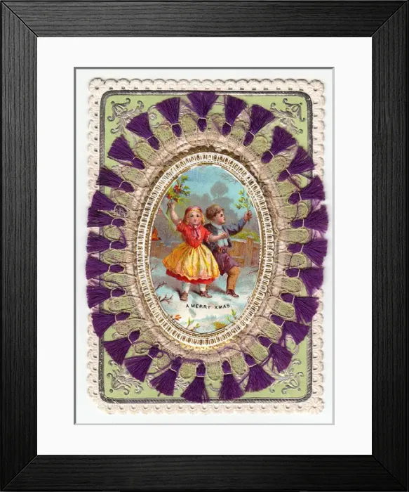 Framed Print : Two children in the snow on a Christmas card Framed Print : Two children in the snow on a Christmas card
