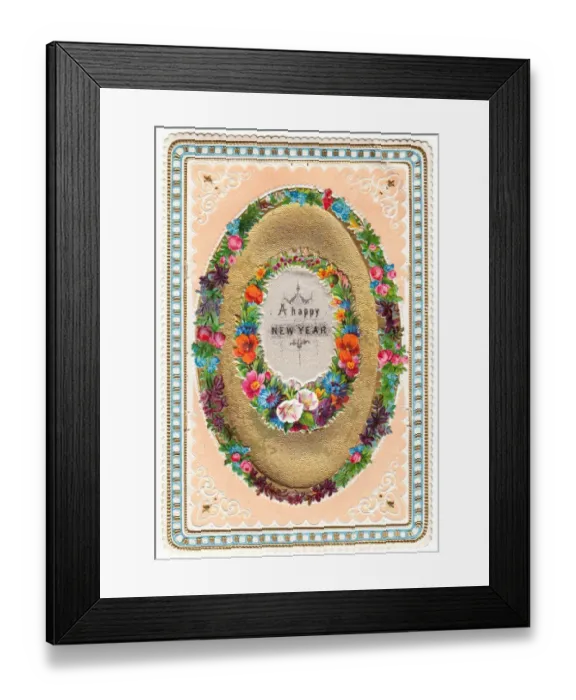 Framed Print : Assorted flowers on a New Year card Framed Print : Assorted flowers on a New Year card