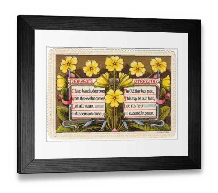 Framed Print : Yellow primroses on a New Year card Framed Print : Yellow primroses on a New Year card