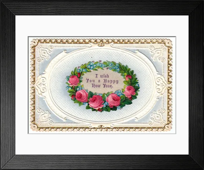 Framed Print : Pink and blue flowers on a New Year card Framed Print : Pink and blue flowers on a New Year card