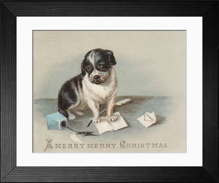 Framed Print : Puppy on a Christmas card Framed Print : Puppy on a Christmas card