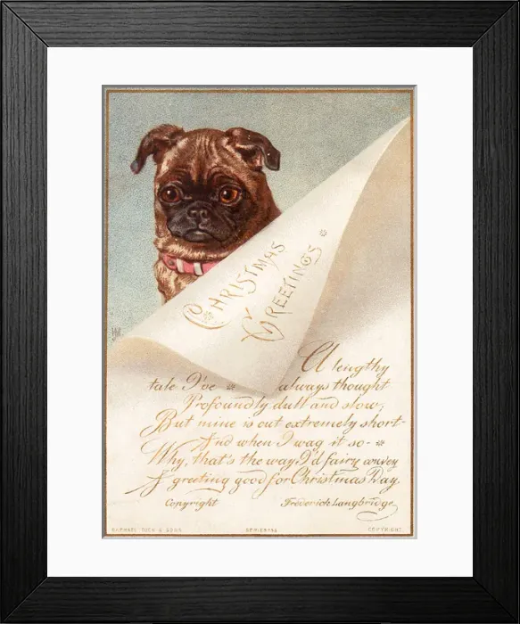 Framed Print : Little dog with a letter on a Christmas card Framed Print : Little dog with a letter on a Christmas card