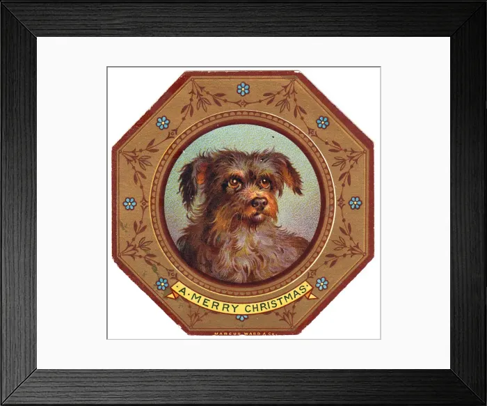 Framed Print : Terrier dog on plate design on a Christmas card Framed Print : Terrier dog on plate design on a Christmas card