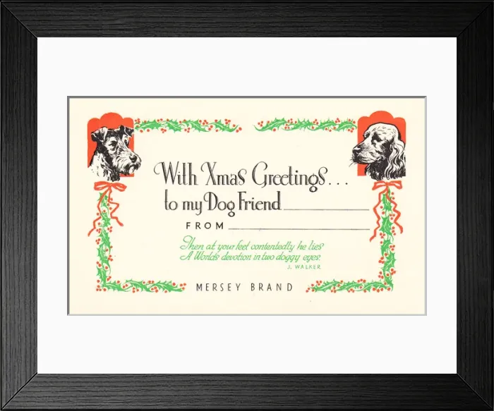 Framed Print : Two dogs with holly on a Christmas card Framed Print : Two dogs with holly on a Christmas card