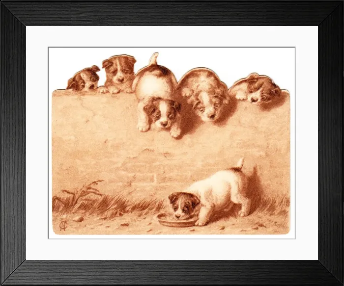 Framed Print : Six puppies on a greetings card Framed Print : Six puppies on a greetings card