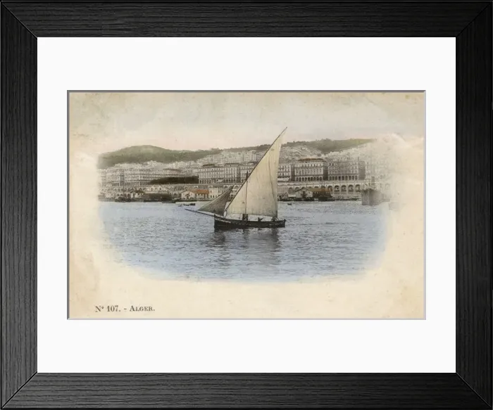 Framed Print : View of the harbour with sailing boat, Algiers, Algeria Framed Print : View of the harbour with sailing boat, Algiers, Algeria