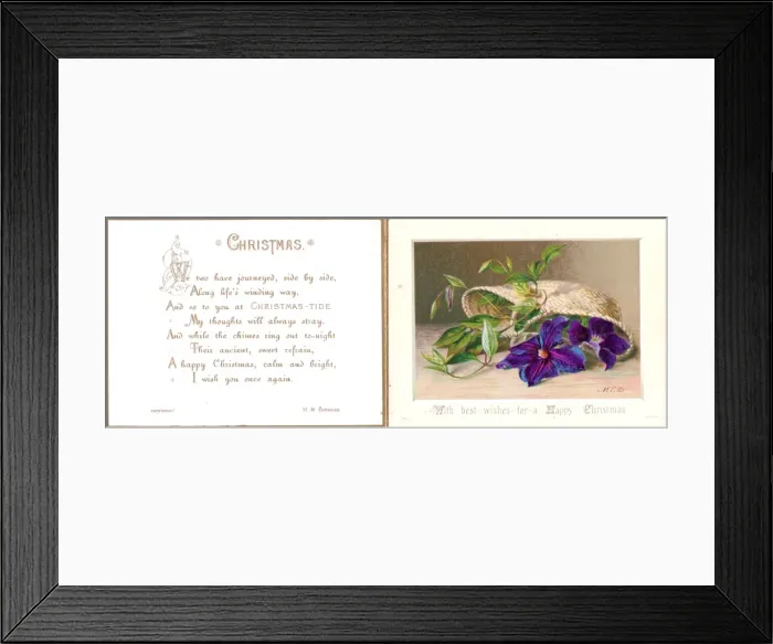 Framed Print : Christmas card with verse and flowers Framed Print : Christmas card with verse and flowers
