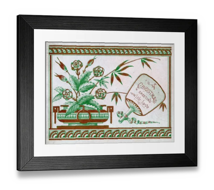 Framed Print : Christmas card with flowers and fan Framed Print : Christmas card with flowers and fan