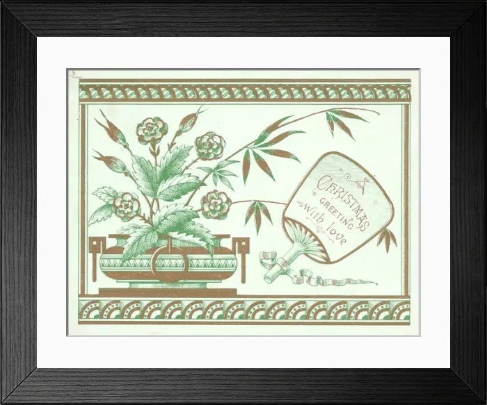 Framed Print : Christmas card with flowers and fan Framed Print : Christmas card with flowers and fan
