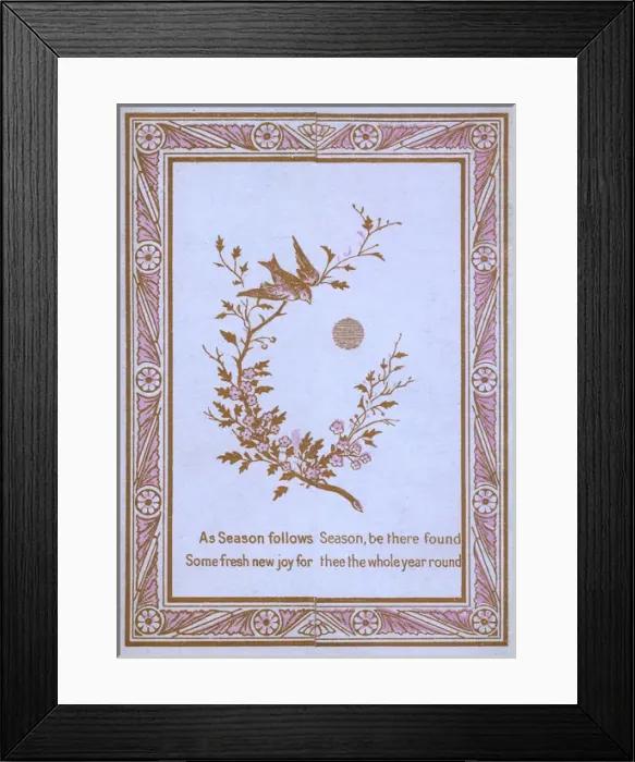 Framed Print : New Year card with birds and blossom Framed Print : New Year card with birds and blossom