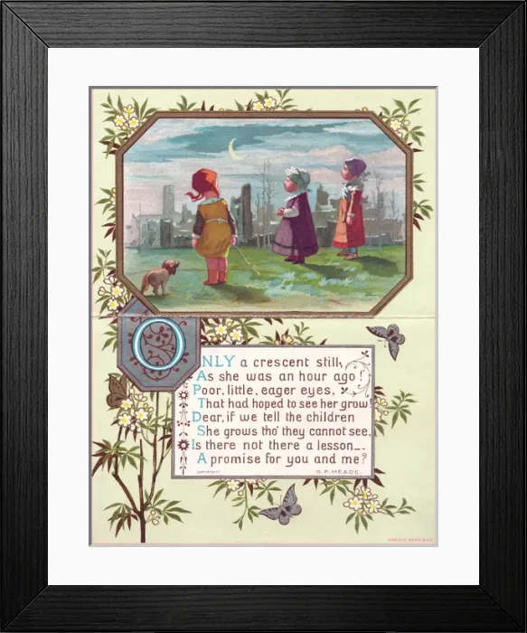 Framed Print : New Year greetings card with children and moon Framed Print : New Year greetings card with children and moon