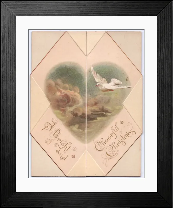 Framed Print : White dove in flight on a Christmas card Framed Print : White dove in flight on a Christmas card