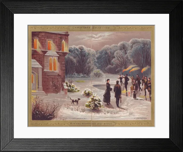 Framed Print : Snow scene with skaters on a Christmas card Framed Print : Snow scene with skaters on a Christmas card