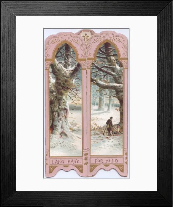 Framed Print : Snow scene with trees on a New Year card Framed Print : Snow scene with trees on a New Year card
