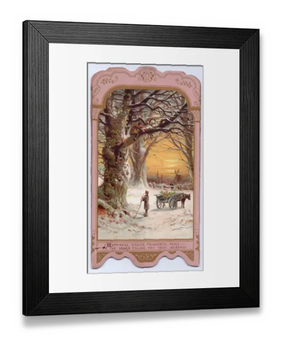 Framed Print : Snow scene with trees on a New Year card Framed Print : Snow scene with trees on a New Year card