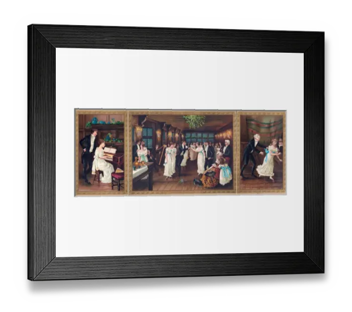 Framed Print : Family scenes on a New Year card