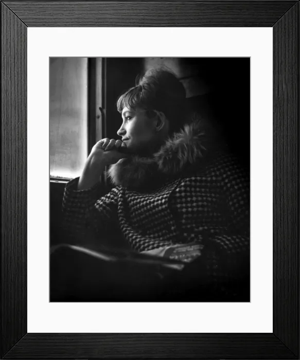 Framed Print : Fashionable young woman in a train Framed Print : Fashionable young woman in a train