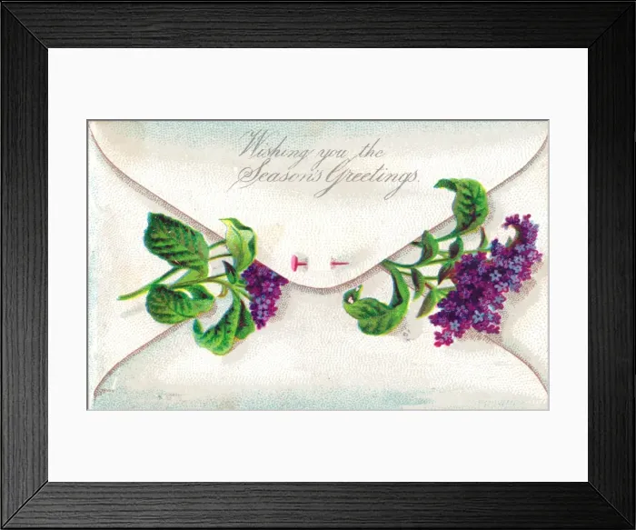 Framed Print : Purple lilac in an envelope on a Christmas card Framed Print : Purple lilac in an envelope on a Christmas card