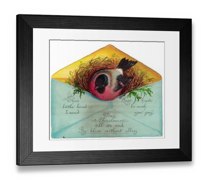 Framed Print : Bird in an envelope on a Christmas card Framed Print : Bird in an envelope on a Christmas card