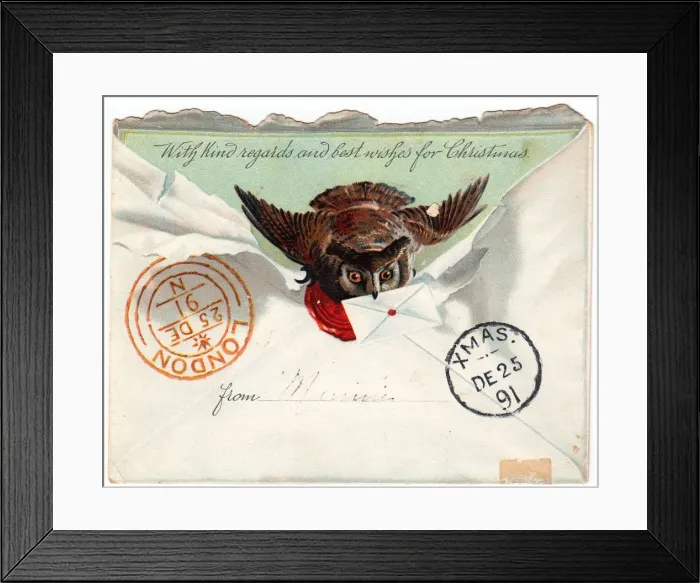 Framed Print : Owl in an envelope on a Christmas card Framed Print : Owl in an envelope on a Christmas card