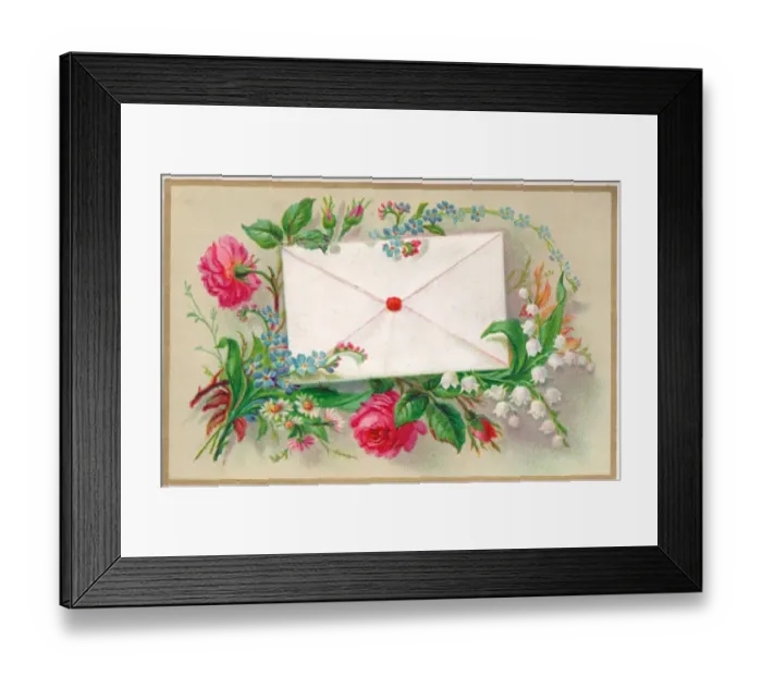 Framed Print : Pink roses with envelope on a greetings card Framed Print : Pink roses with envelope on a greetings card