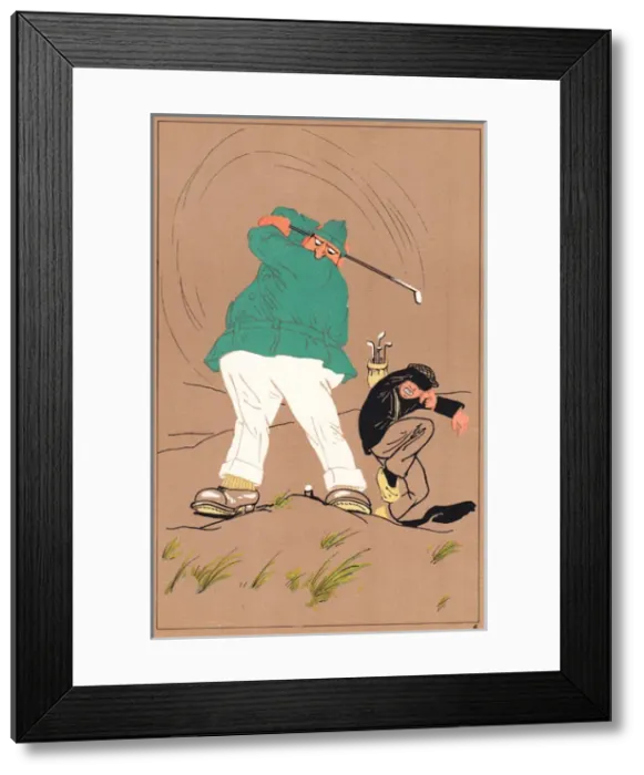 Framed Print : Edwardian golfer taking a swipe Framed Print : Edwardian golfer taking a swipe
