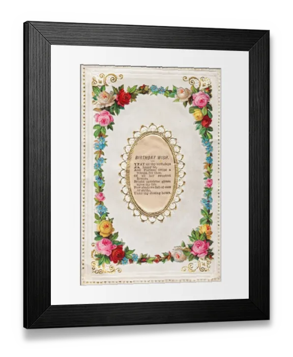Framed Print : Flowers and verse on a birthday card