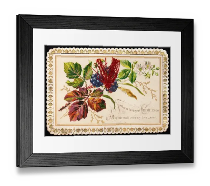 Framed Print : Fruit and flowers on a Christmas card Framed Print : Fruit and flowers on a Christmas card
