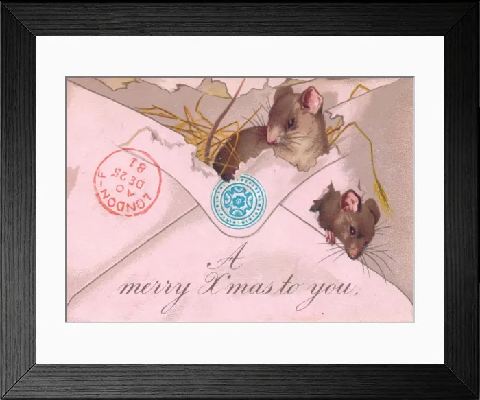 Framed Print : Two mice in an envelope on a Christmas card Framed Print : Two mice in an envelope on a Christmas card