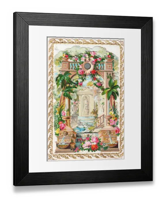 Framed Print : Garden scene with flowers on a greetings card Framed Print : Garden scene with flowers on a greetings card
