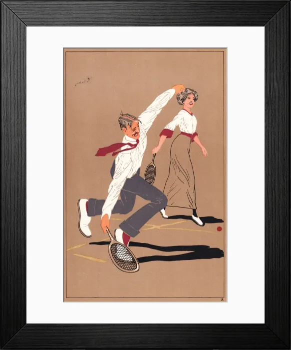 Framed Print : Edwardian couple playing tennis Framed Print : Edwardian couple playing tennis