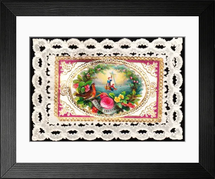 Framed Print : Boating scene with robin on a Christmas card Framed Print : Boating scene with robin on a Christmas card