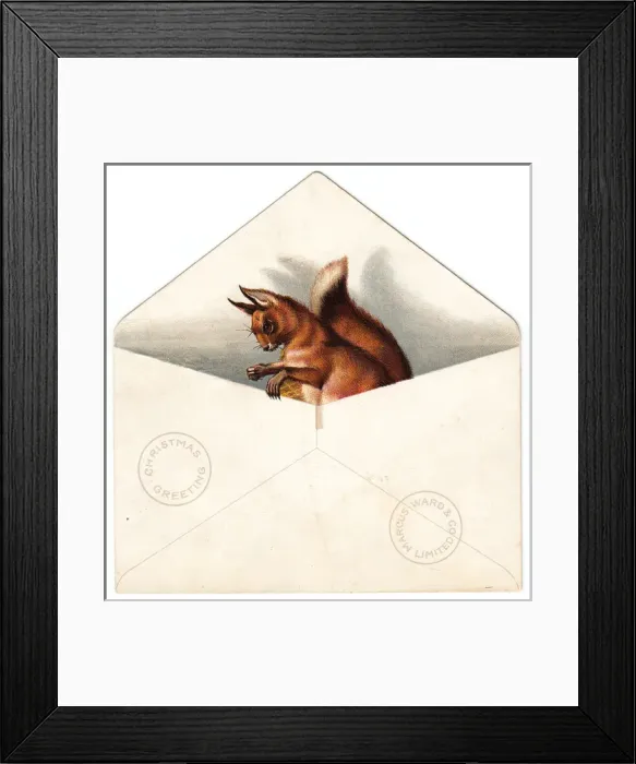 Framed Print : Squirrel in an envelope on a Christmas card Framed Print : Squirrel in an envelope on a Christmas card