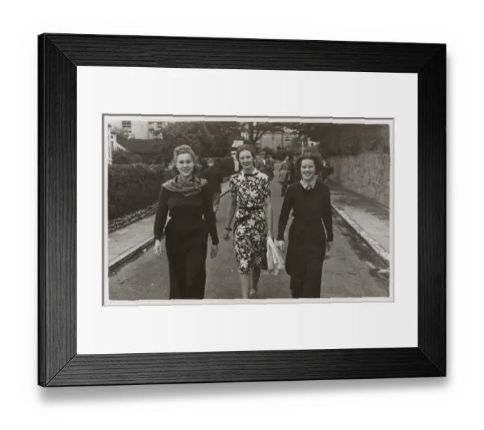 Framed Print : Candid Street snap - Three jolly young women walk down road Framed Print : Candid Street snap - Three jolly young women walk down road