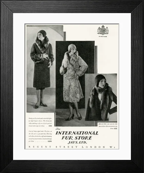 Framed Print : Advert for International Fur Store 1929 Framed Print : Advert for International Fur Store 1929