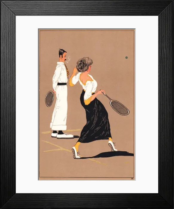Framed Print : Edwardian couple playing tennis Framed Print : Edwardian couple playing tennis