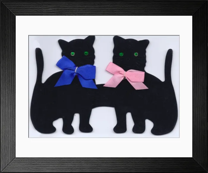 Framed Print : Two black cats made of felt Framed Print : Two black cats made of felt