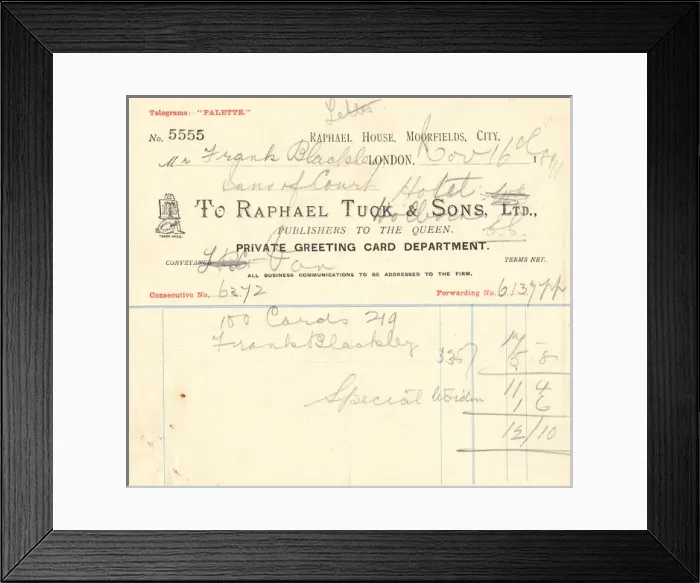 Framed Print : Invoice from Raphael Tuck & Sons Ltd Framed Print : Invoice from Raphael Tuck & Sons Ltd