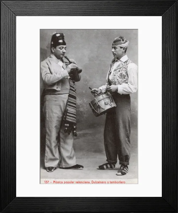 Framed Print : Dulzainero player and drummer - popular in Valencia, Spain Framed Print : Dulzainero player and drummer - popular in Valencia, Spain