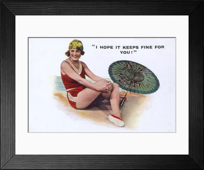 Framed Print : A jolly young Bather sitting cross-legged with her parasol Framed Print : A jolly young Bather sitting cross-legged with her parasol