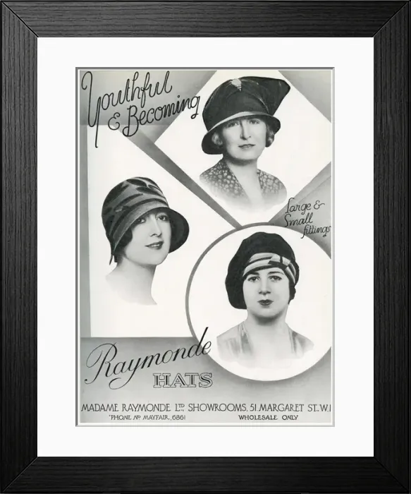 Framed Print : Advert for Madame Raymonde womens hats 1929 Framed Print : Advert for Madame Raymonde womens hats 1929