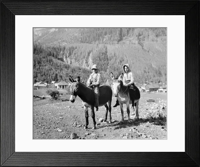 Framed Print : Children going to school on donkeys in America Framed Print : Children going to school on donkeys in America