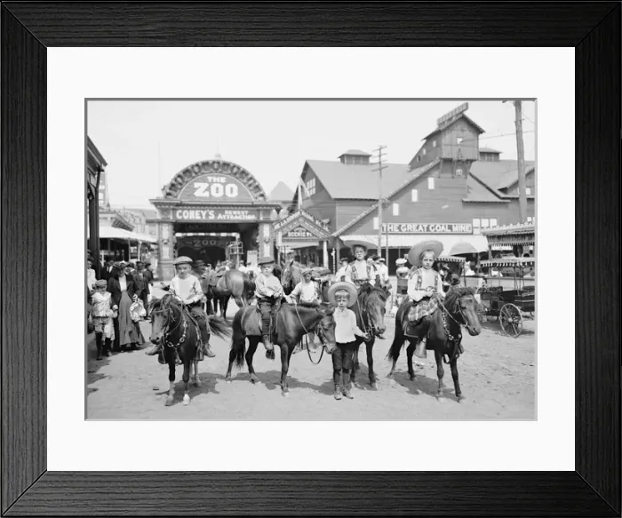 Framed Print : Children riding ponies at the Coney Island Amusement Park Framed Print : Children riding ponies at the Coney Island Amusement Park