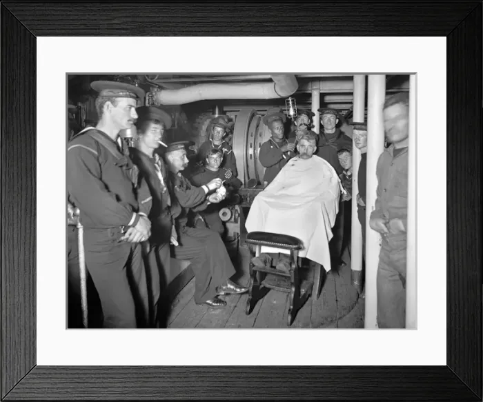Framed Print : Sailors in an American Navy Barber Shop on the USS Brooklyn Framed Print : Sailors in an American Navy Barber Shop on the USS Brooklyn